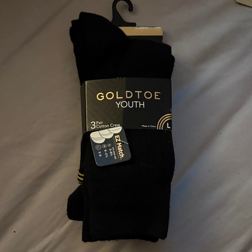 Gold Toe Youth Black Crew Socks - 3 Pack